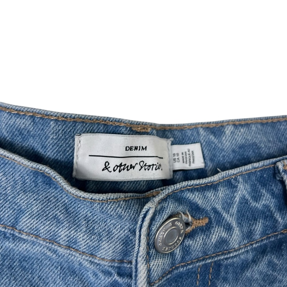 & Other Stories Womens Size 10 High Waisted Denim Jean Shorts Blue Button Fly - Picture 4 of 7
